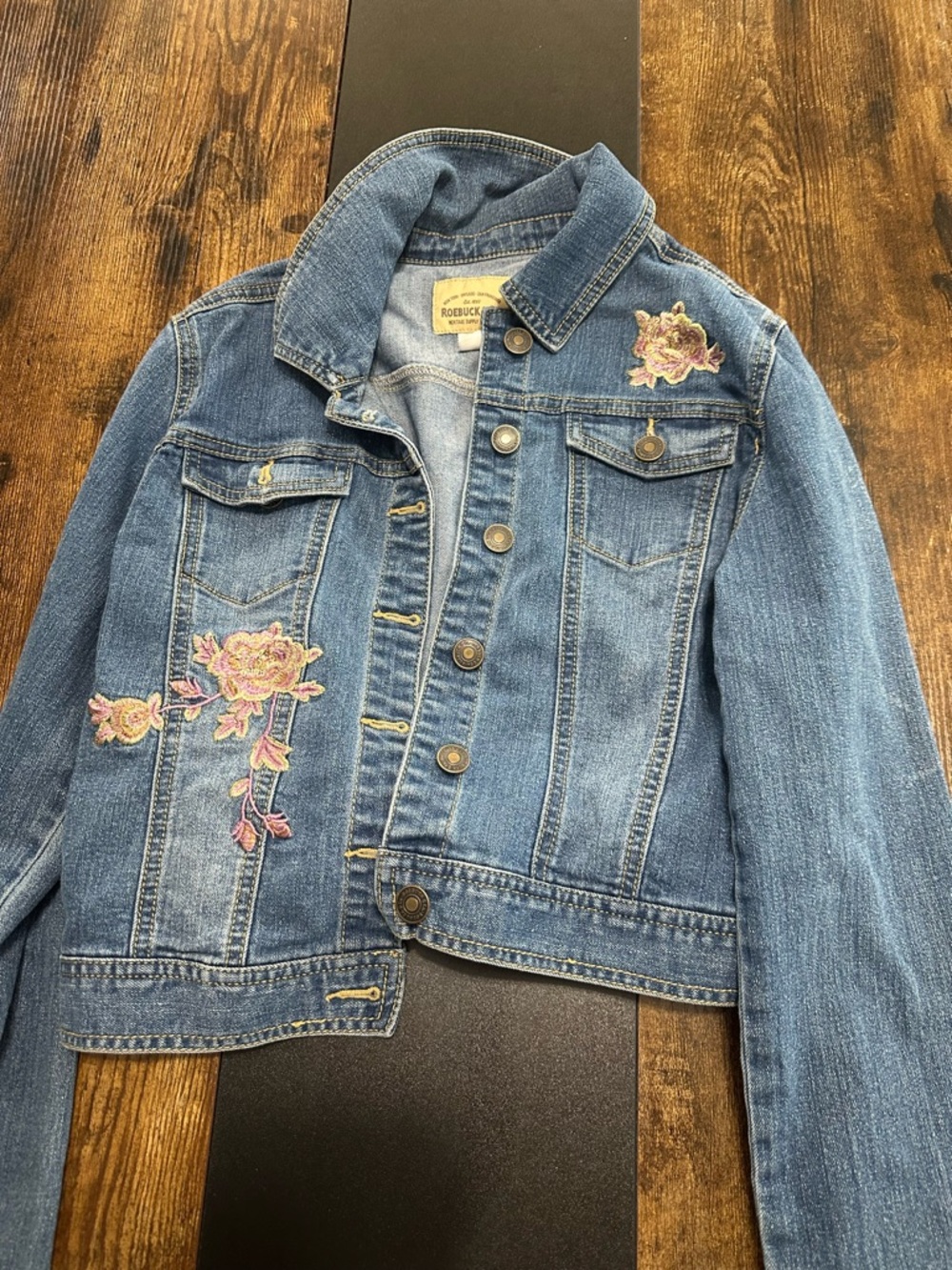 Kids Floral Embroidered Blue Denim Jean Jacket - Rodebush